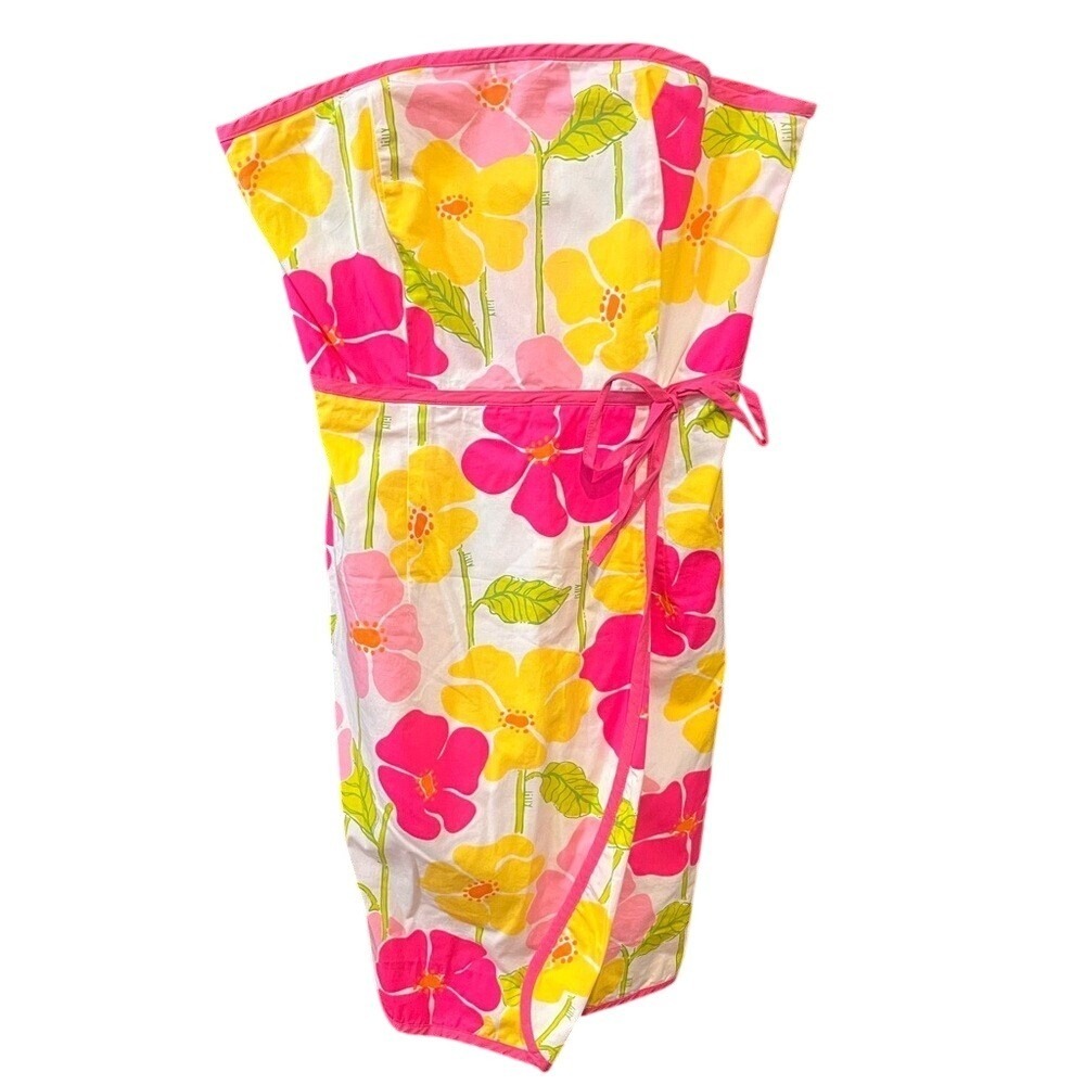 Lilly Pulitzer Womens VTG‎ Pink Yellow Floral Strapless Wrap Cotton Dress Sz6 - Picture 2 of 7